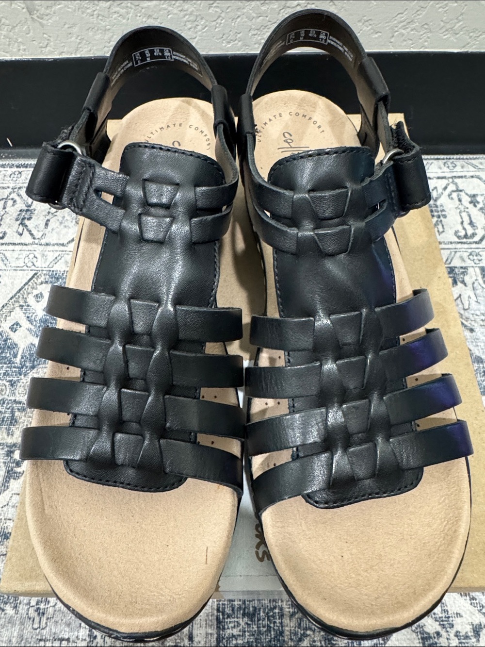 Clarks Lexi Bridge Black Leather Cuir Noir Woman Fisherman Sandals. NWT. Size10M